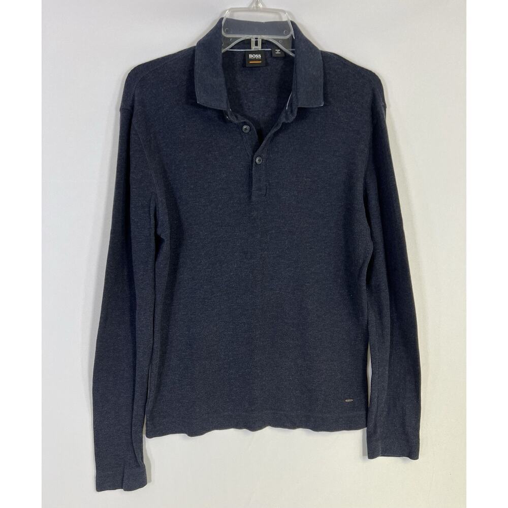 Hugo Boss Men’s Long Sleeve Polo Shirt Blue Medium Slim Fit Casual Preppy Casual
